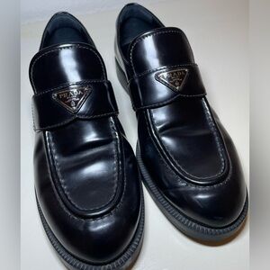 Prada Women's Leather Loafers in Black, Size 38.5